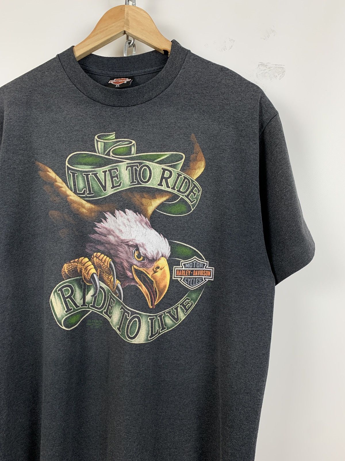 Harley Davidson 1991 Vintage Harley Davidson 3D Emblem Eagles Live To Ride Size US XL / EU 56 / 4 - 4 Thumbnail