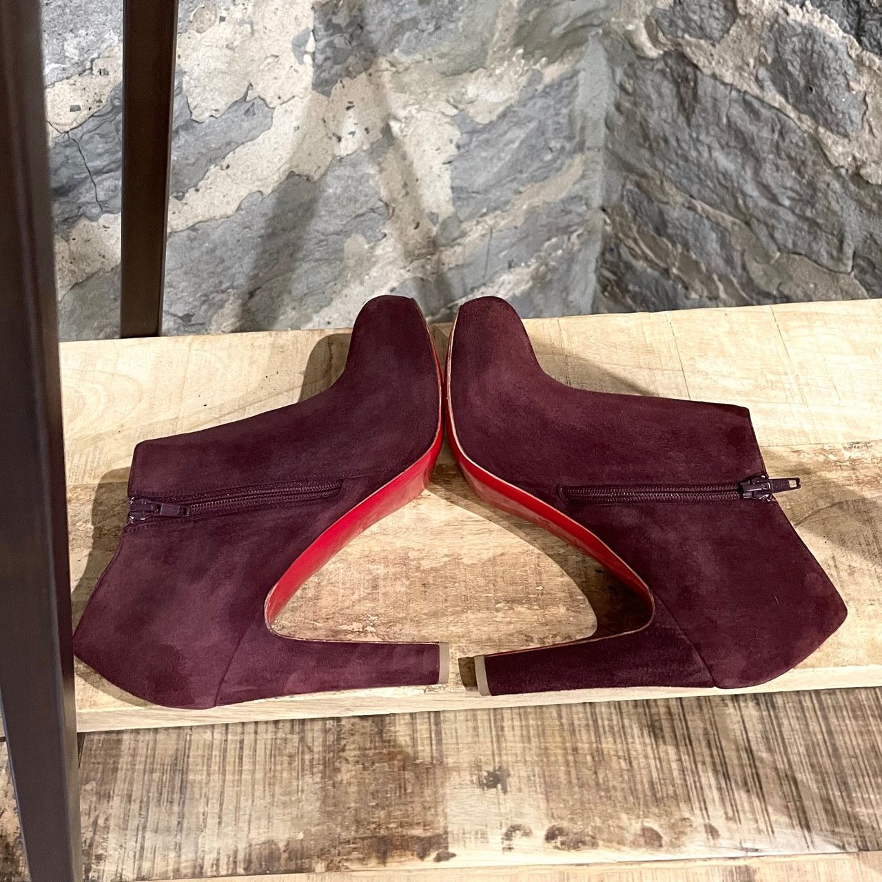Christian Louboutin Christian Louboutin Burgundy Suede Vicky 120 Ankle Boots Size US 9.5 / IT 39.5 - 6 Thumbnail