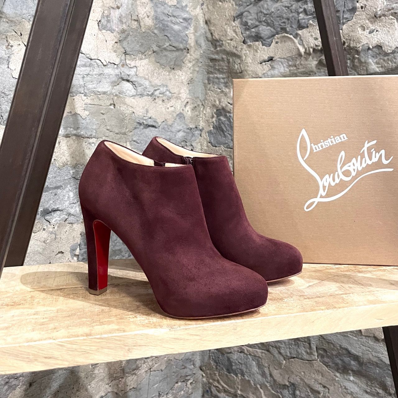 Christian Louboutin Christian Louboutin Burgundy Suede Vicky 120 Ankle Boots Size US 9.5 / IT 39.5 - 1 Thumbnail