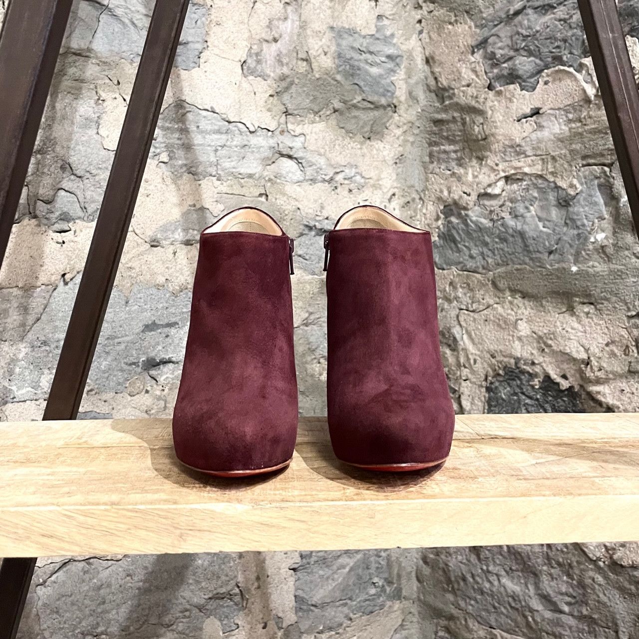 Christian Louboutin Christian Louboutin Burgundy Suede Vicky 120 Ankle Boots Size US 9.5 / IT 39.5 - 3 Thumbnail