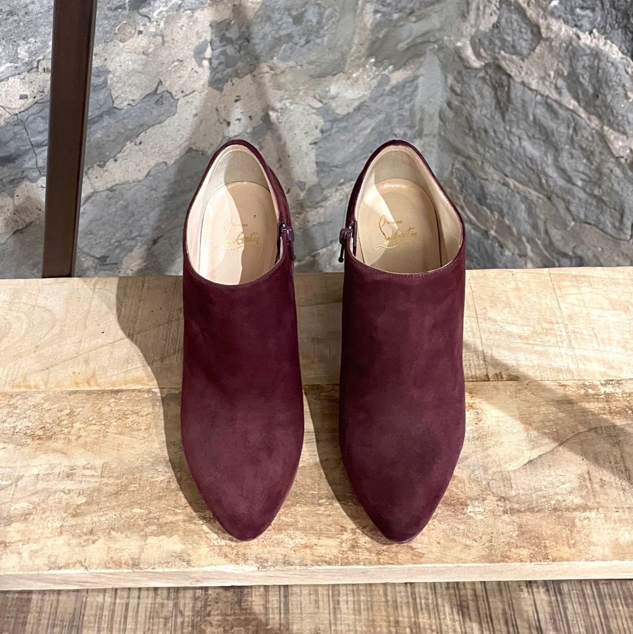 Christian Louboutin Christian Louboutin Burgundy Suede Vicky 120 Ankle Boots Size US 9.5 / IT 39.5 - 2 Thumbnail