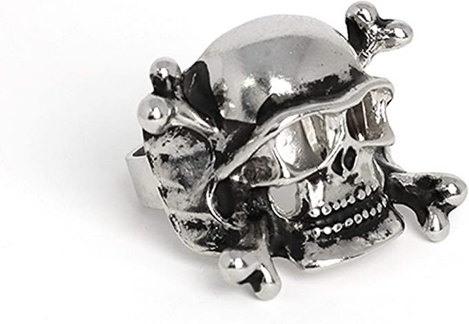 Vintage Stainless Steel Skull And Bones Ring 