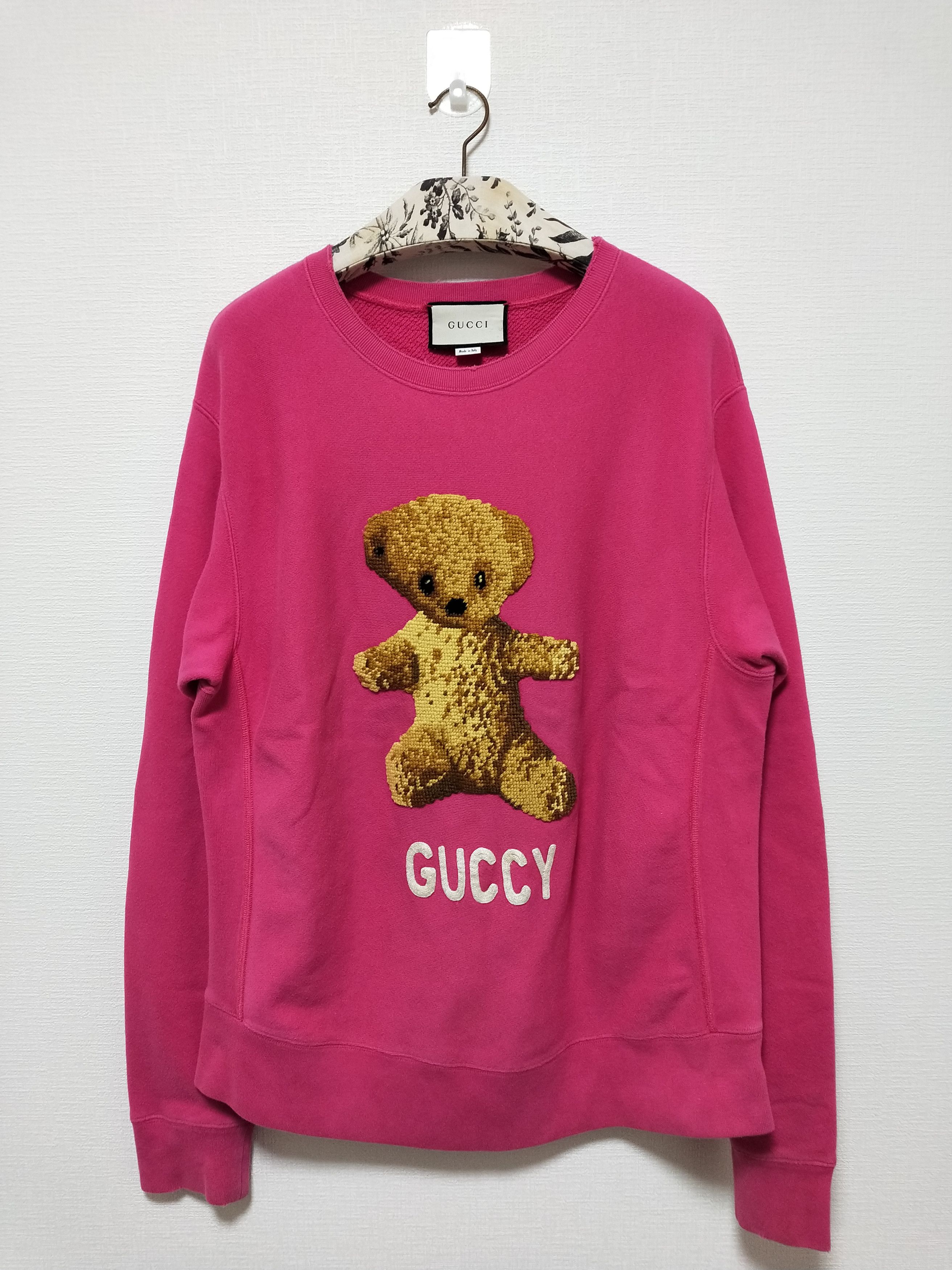 image of Gucci 'guccy' Teddy Bear Sweatshirt in Pink, Men's (Size XL)