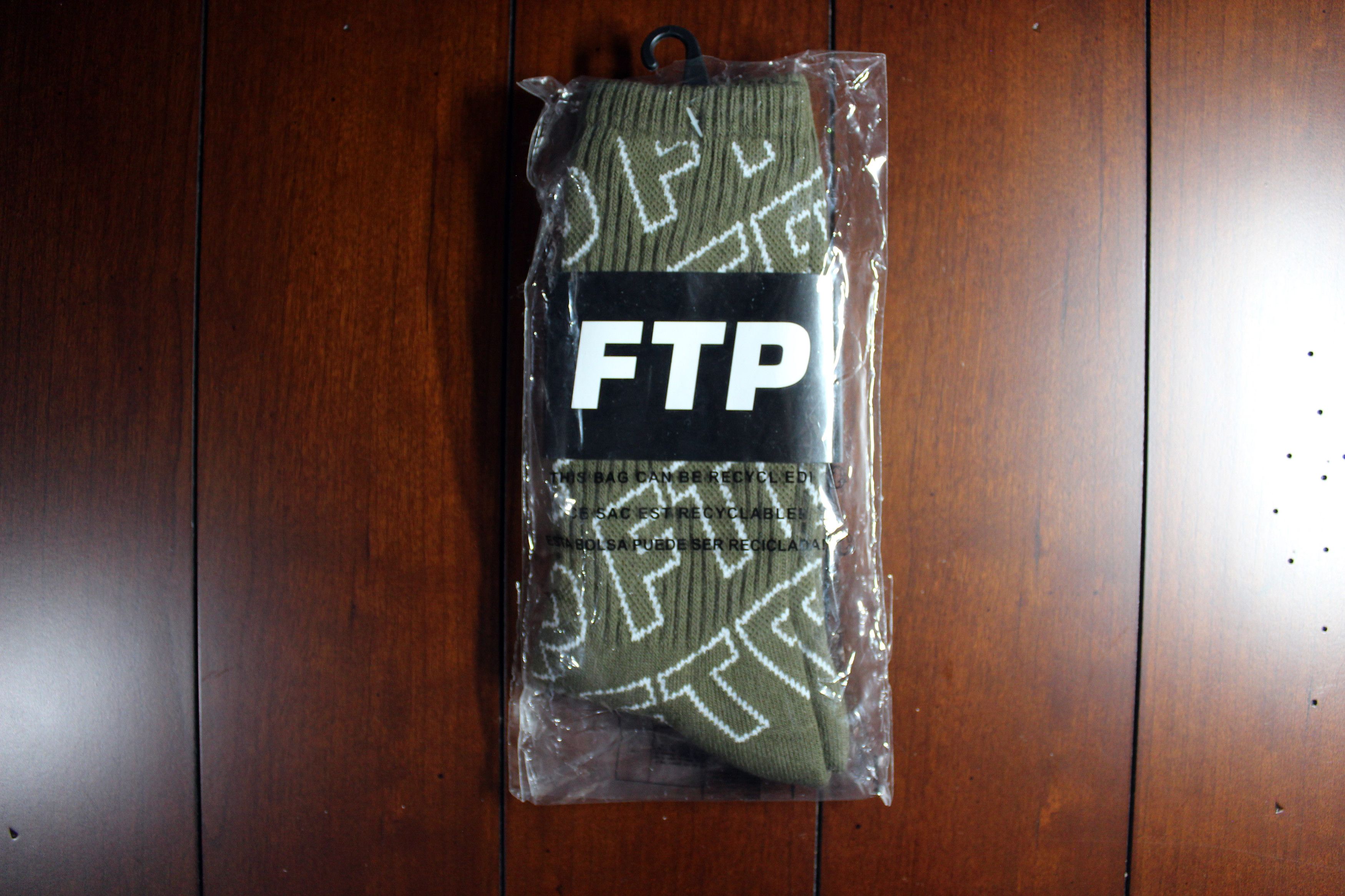 Fuck The Population FTP Socks All Over Outline Logo [Olive] Size ONE SIZE - 2 Thumbnail