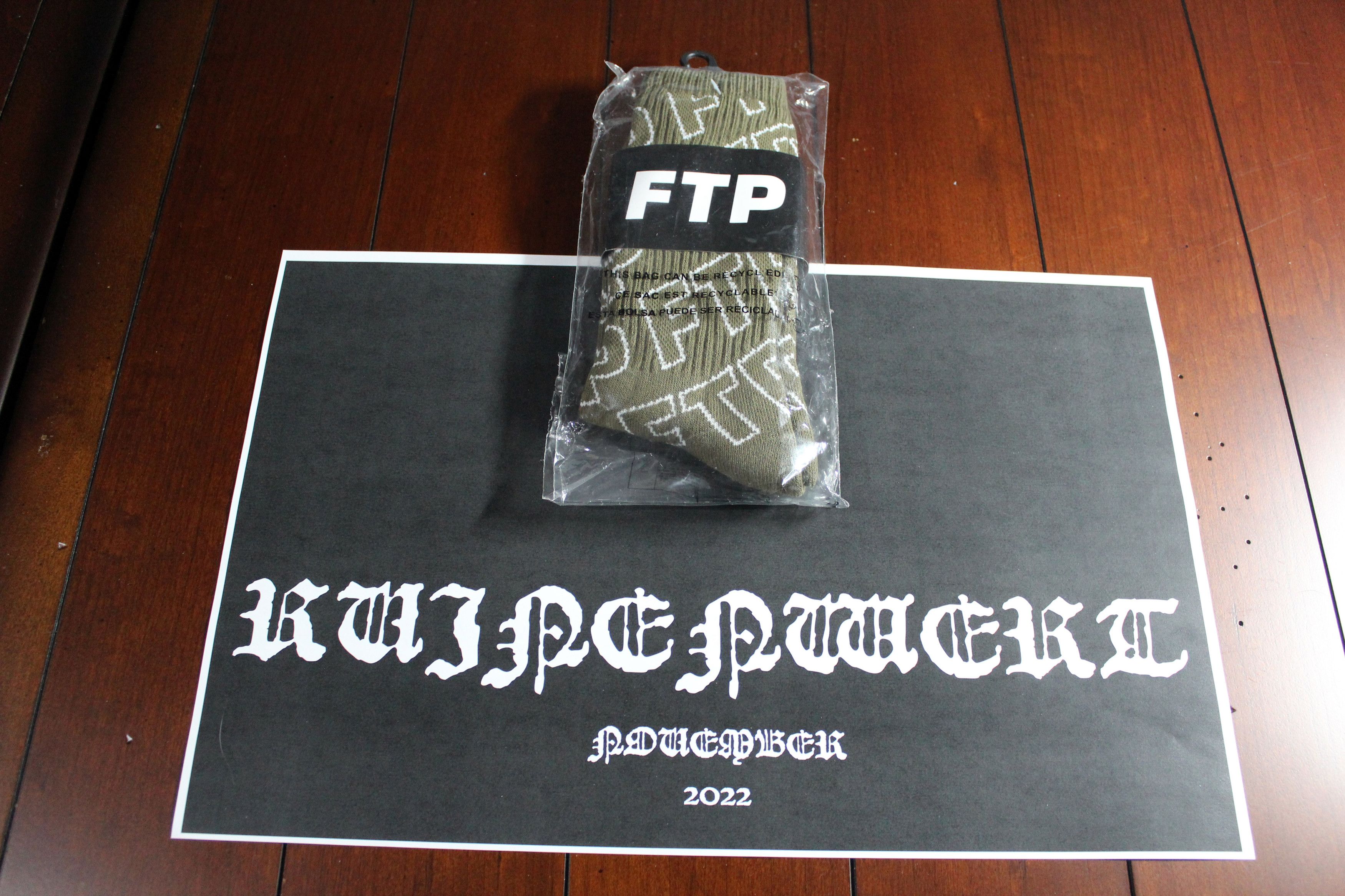 Fuck The Population FTP Socks All Over Outline Logo [Olive] Size ONE SIZE - 7 Thumbnail