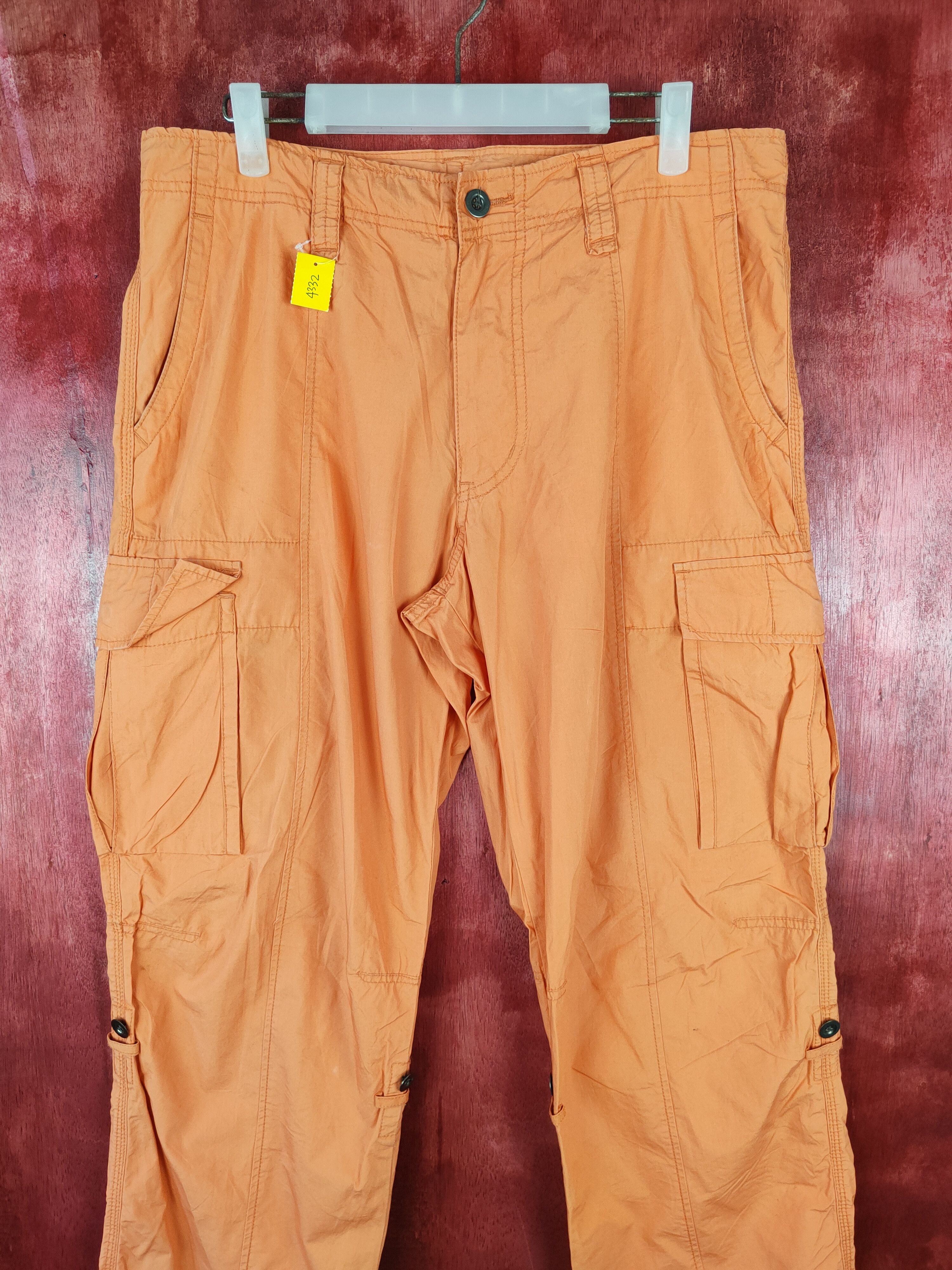 Japanese Brand × Vintage Uniqlo orange multi pocket tactical cargo pants #S357 Size US 35 - 3 Thumbnail