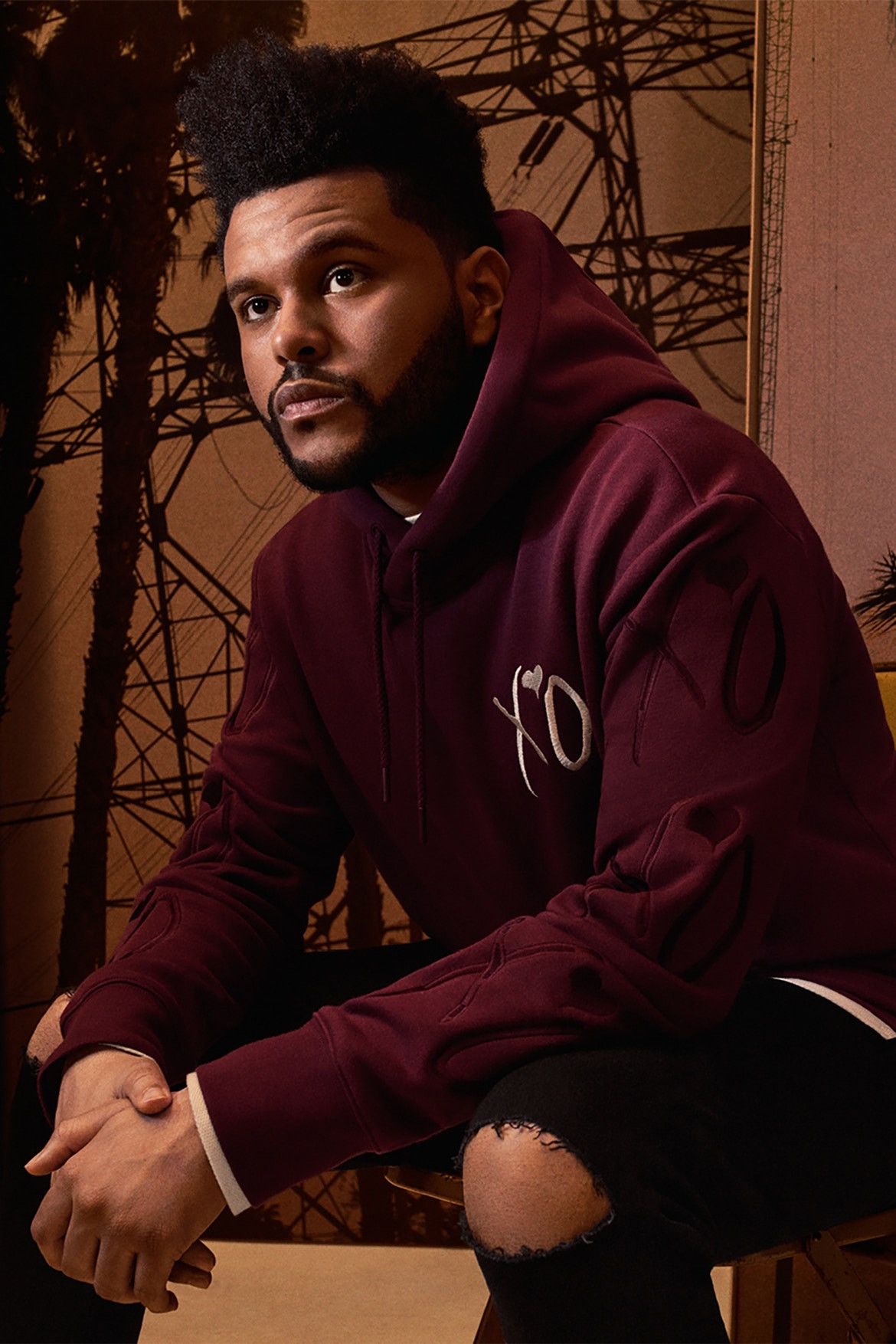 The Weeknd H M Weeknd Hoodie Burgundy XO Purple Grailed