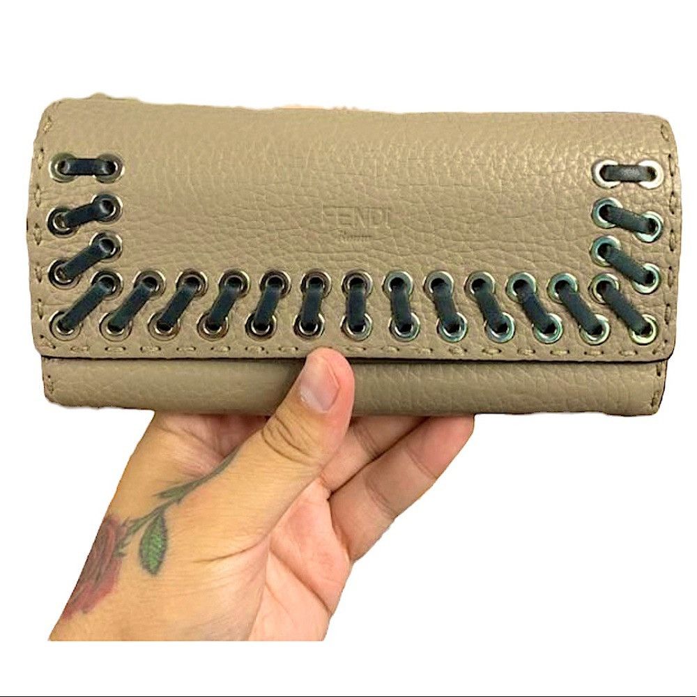 Fendi Selleria Leather Whipstitch Flap Continental Wallet