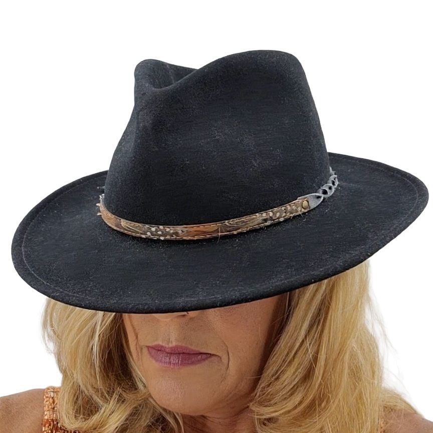 Vtg Womens Golden Gate Hat Jaguar Cowboy Wool Braided Leather Feather Band Blk M Vtg Womens Golden Gate Hat Jaguar Cowboy Wool Braided Leathe main image 4