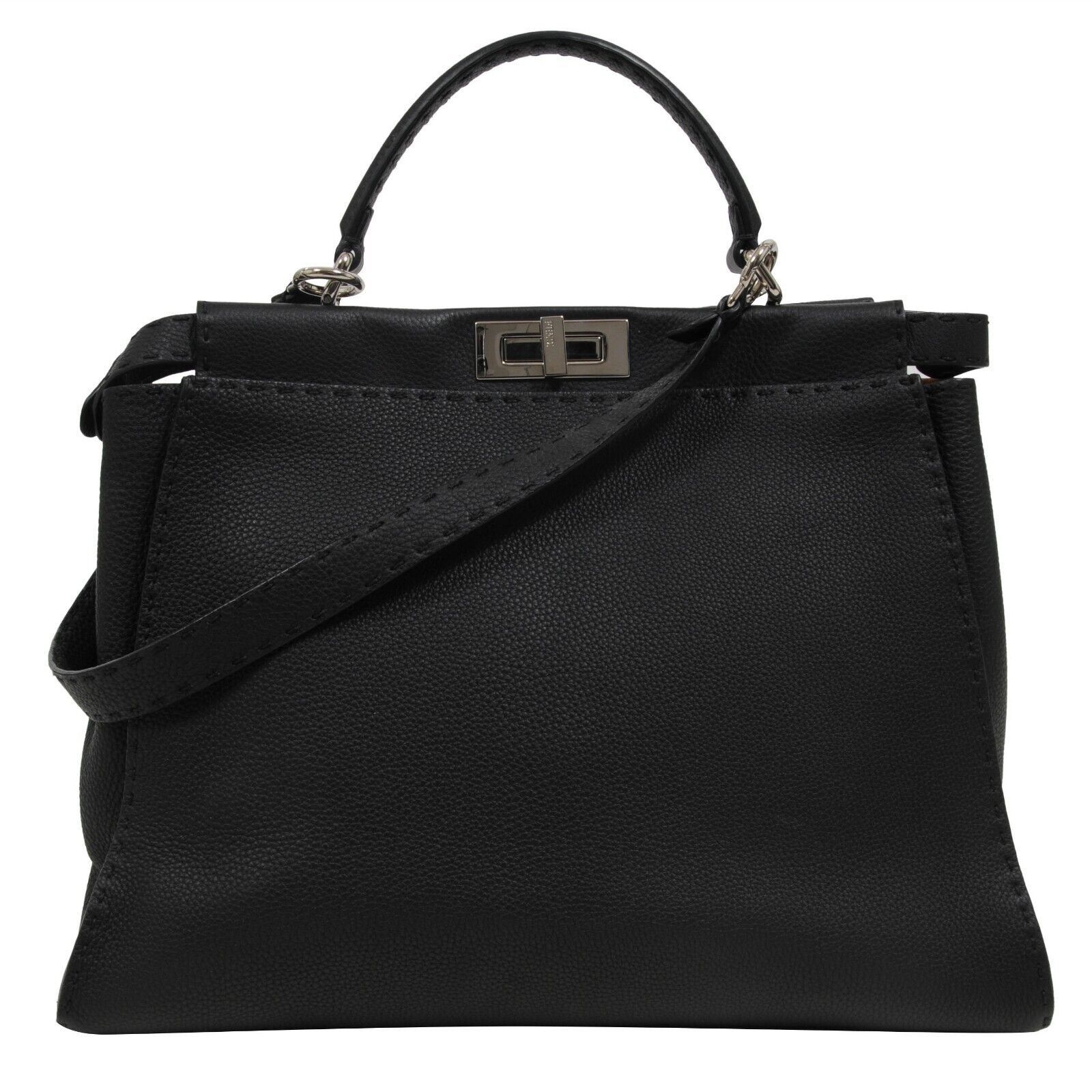 Fendi Peekaboo Satchel Tote Large Black Leather Shoulder Bag Size ONE SIZE - 13 Preview