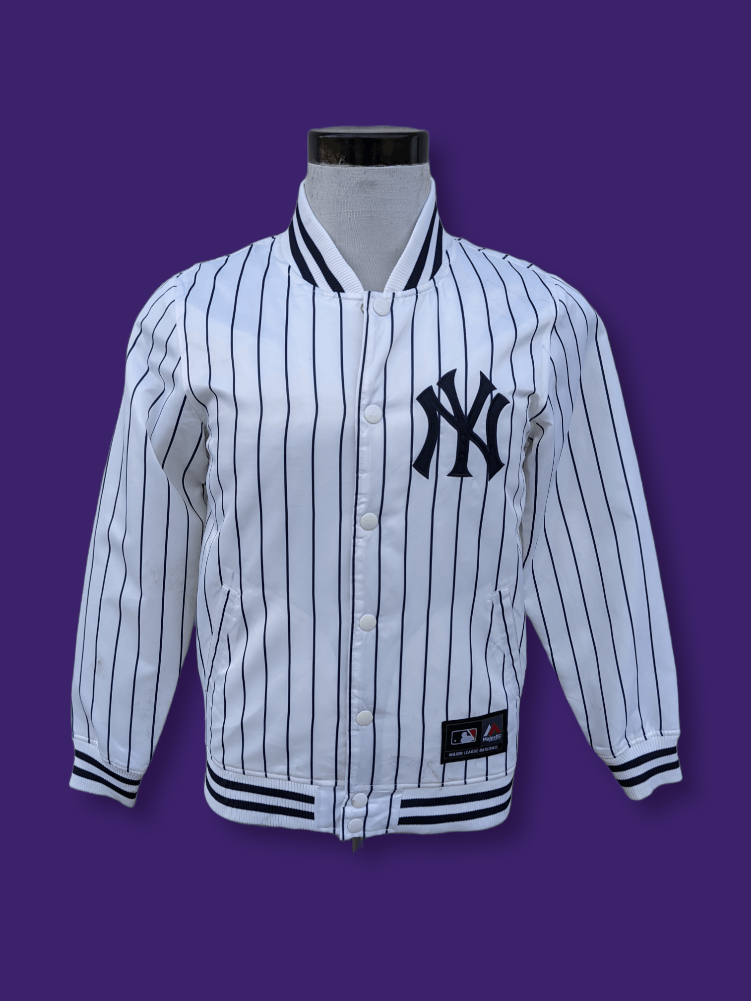 image of Mlb x New York Yankees By Majestic Lined Bomber / Varsity Jacket in White, Men's (Size Small)