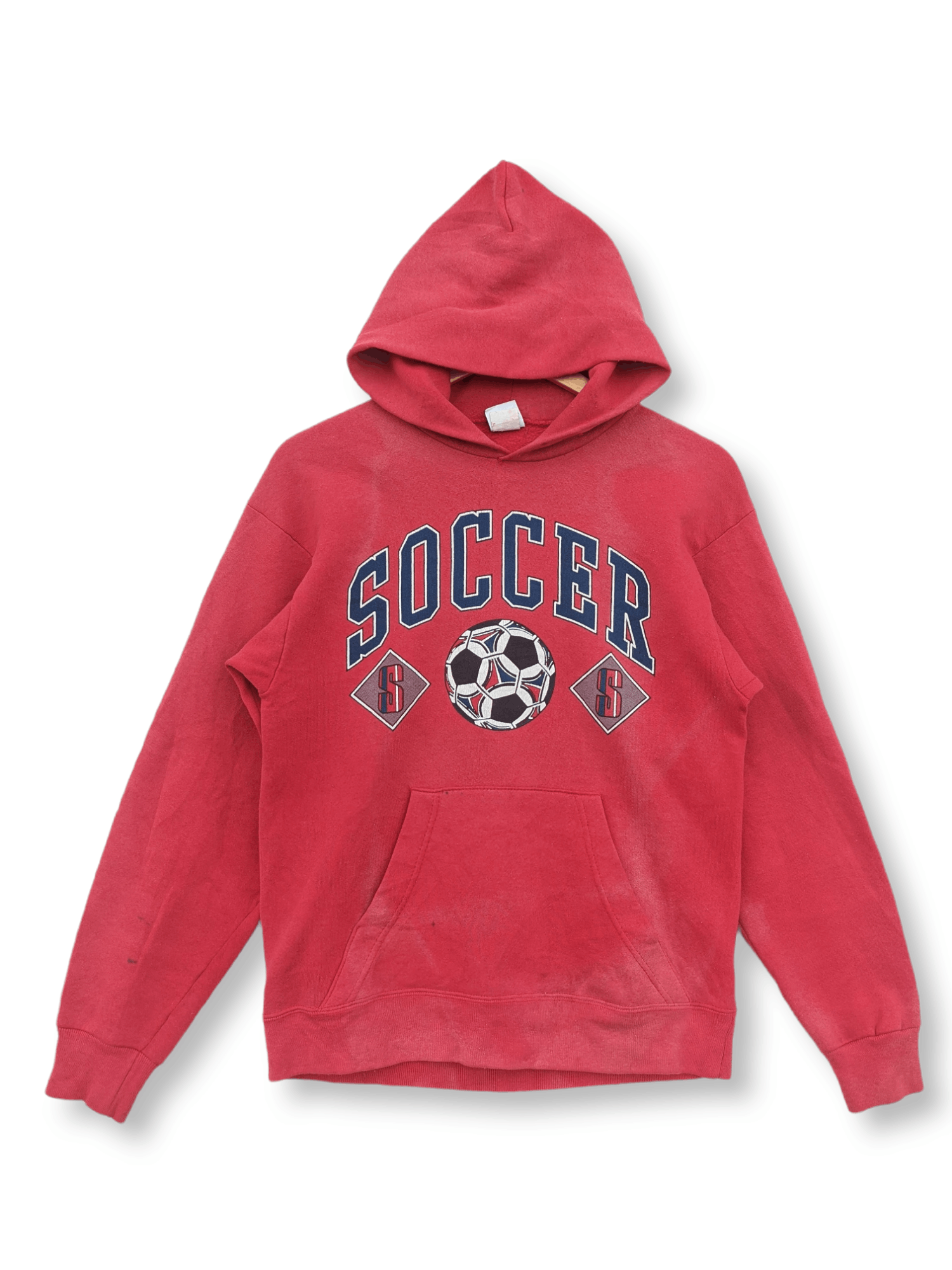 image of Made In USA x Vintage Soccer Sunfaded Hoodie Sweatshirt in Red, Men's (Size Small)