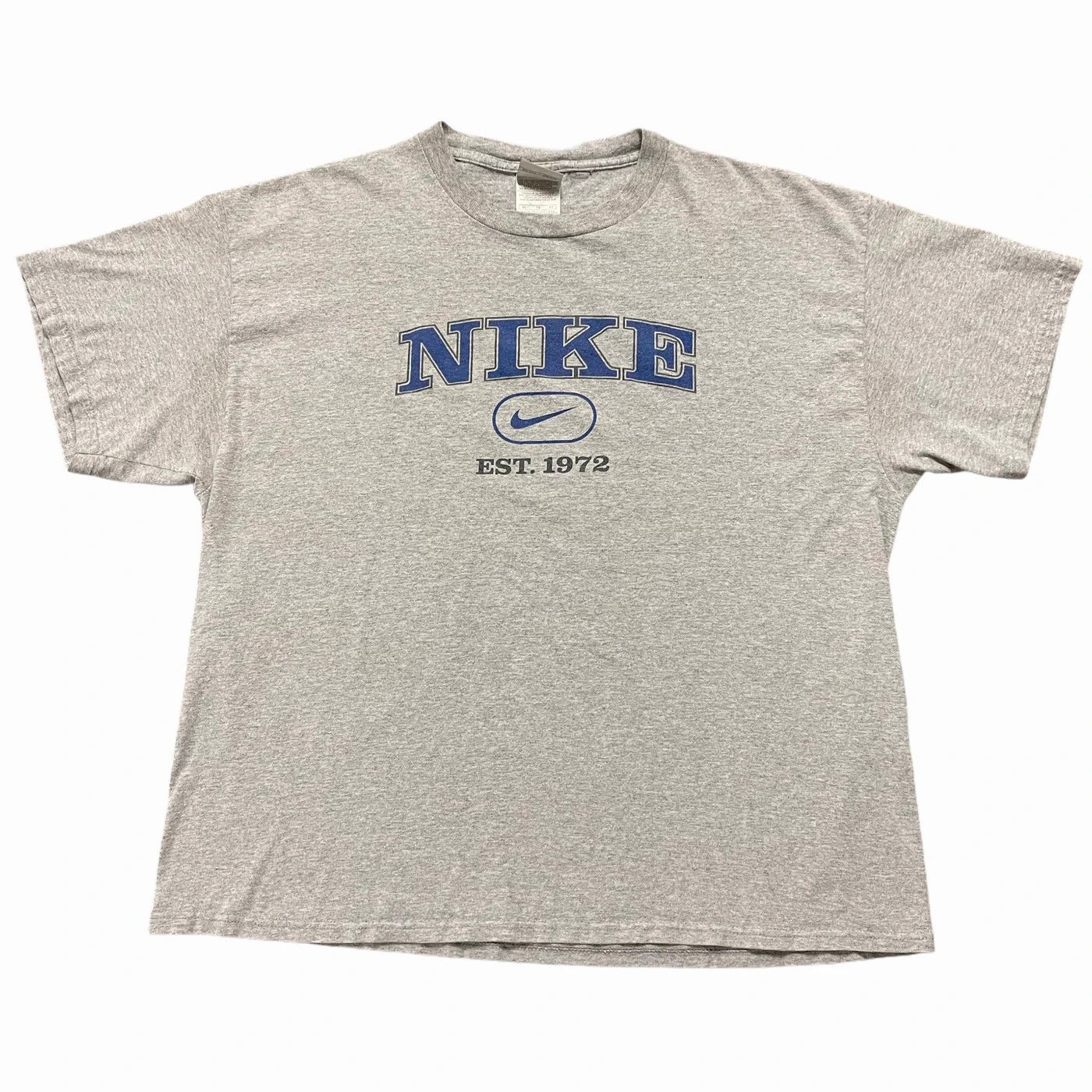 Nike 2000s Nike Est. 1972 Center Swoosh Tee Shirt Grey / Blue | Grailed