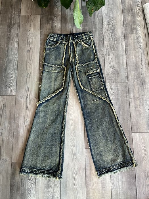 Archival Clothing No/faith studios turquoise flared denim | Grailed