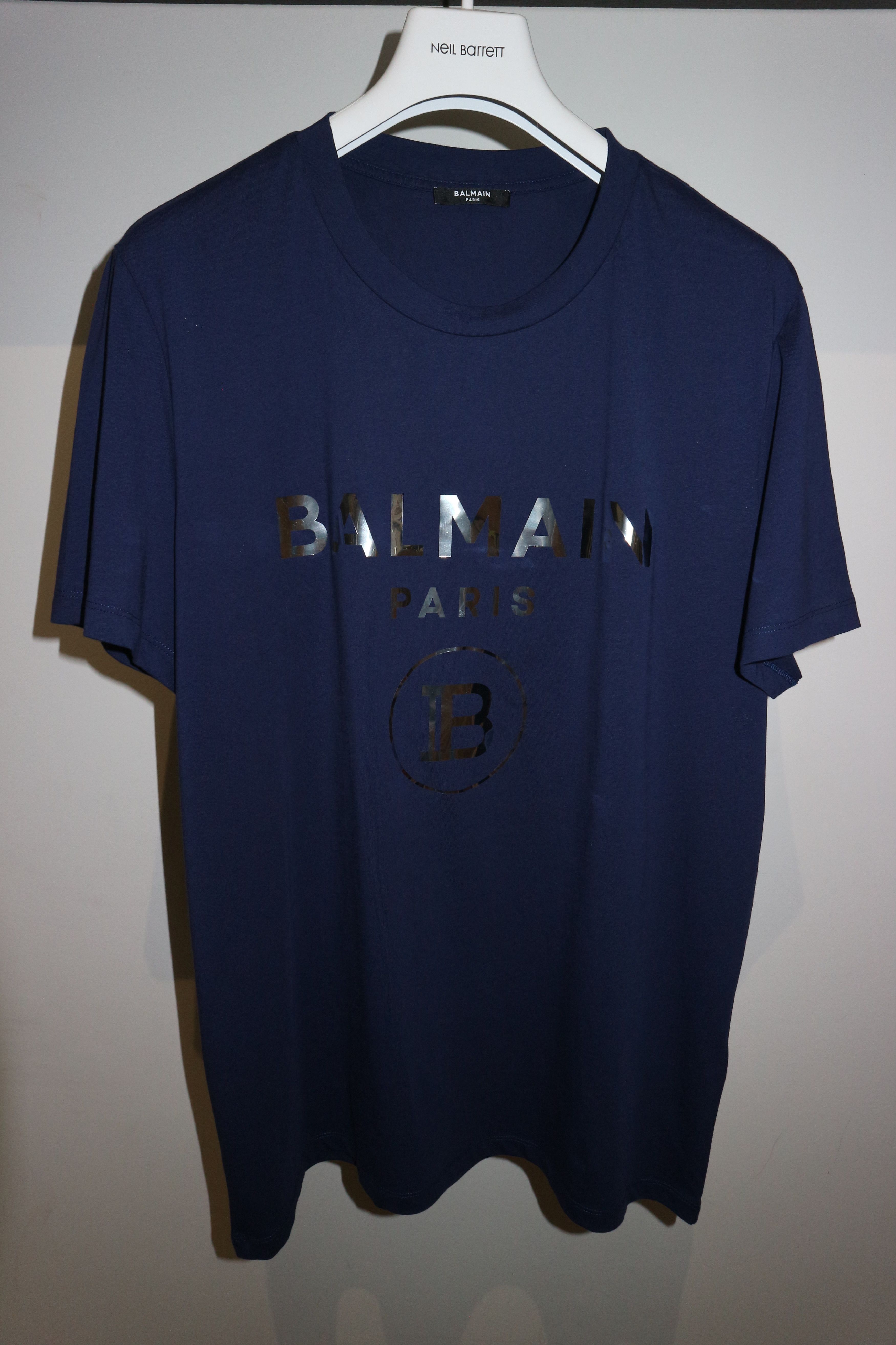 T-shirt Homme Balmain Metallic Logo - Noir, Taille XL, 100% Coton - Neuf Avec étiquettes