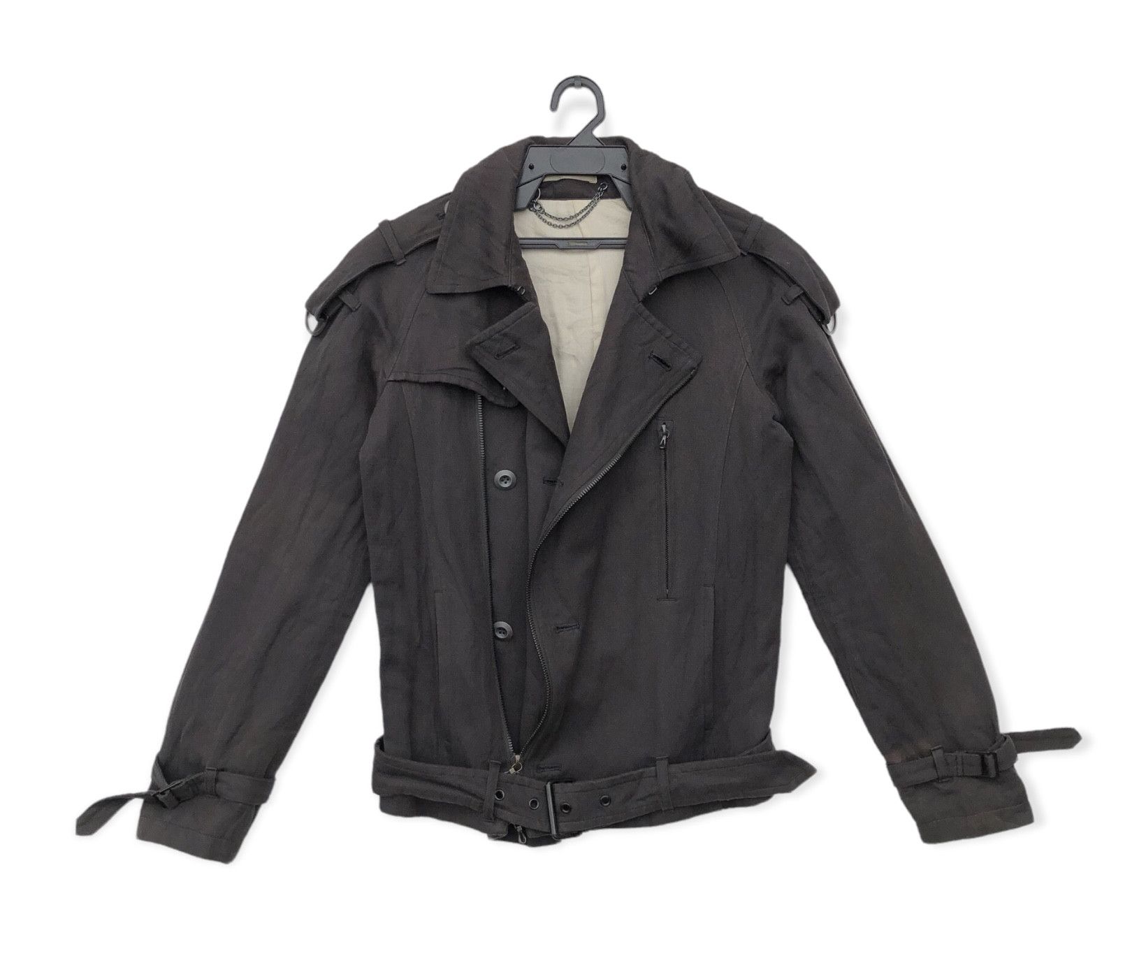 image of attachment Asymmetrical Double Collar Jacket in Dark Grey, Men's (Size Small)