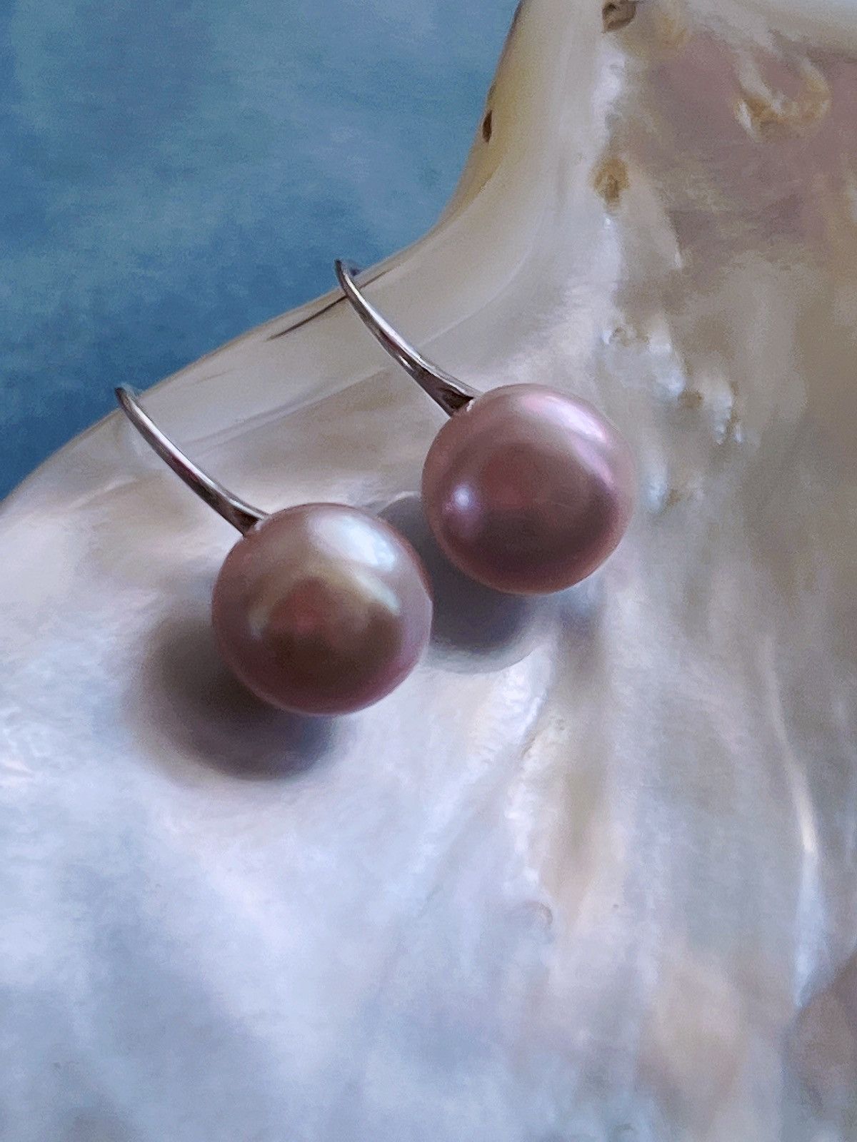 18K Gold Vermeil Natural Fresh water Purple Pearl Earrings