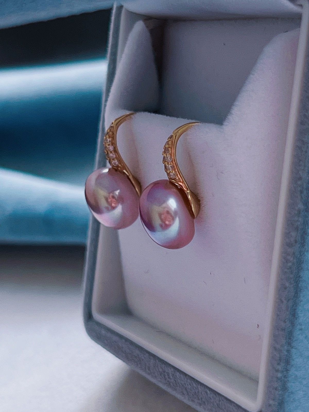18K Gold Vermeil Natural Fresh water Purple Pearl Earrings