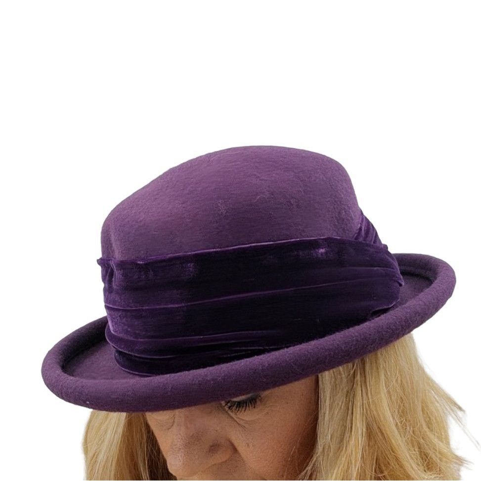 Vintage 80s Liz Claiborne Hat Bowler 100% Wool Royal Purple