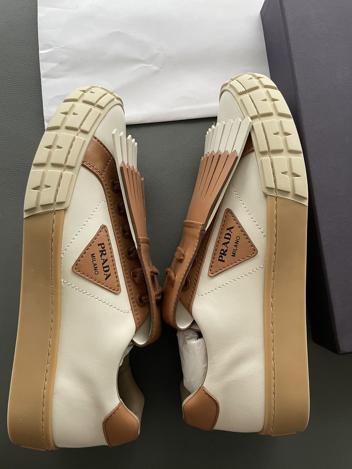 Prada Super Runway Limited Edition Prada Logo Leather Sneakers Size US 10 / EU 43 - 14 Thumbnail