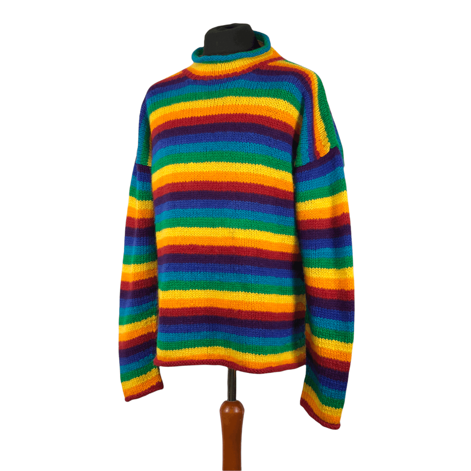 Handmade Vintage 90s Rainbow Handknit Turtleneck Nepal Sweater Size US L / EU 52-54 / 3 - 2 Thumbnail
