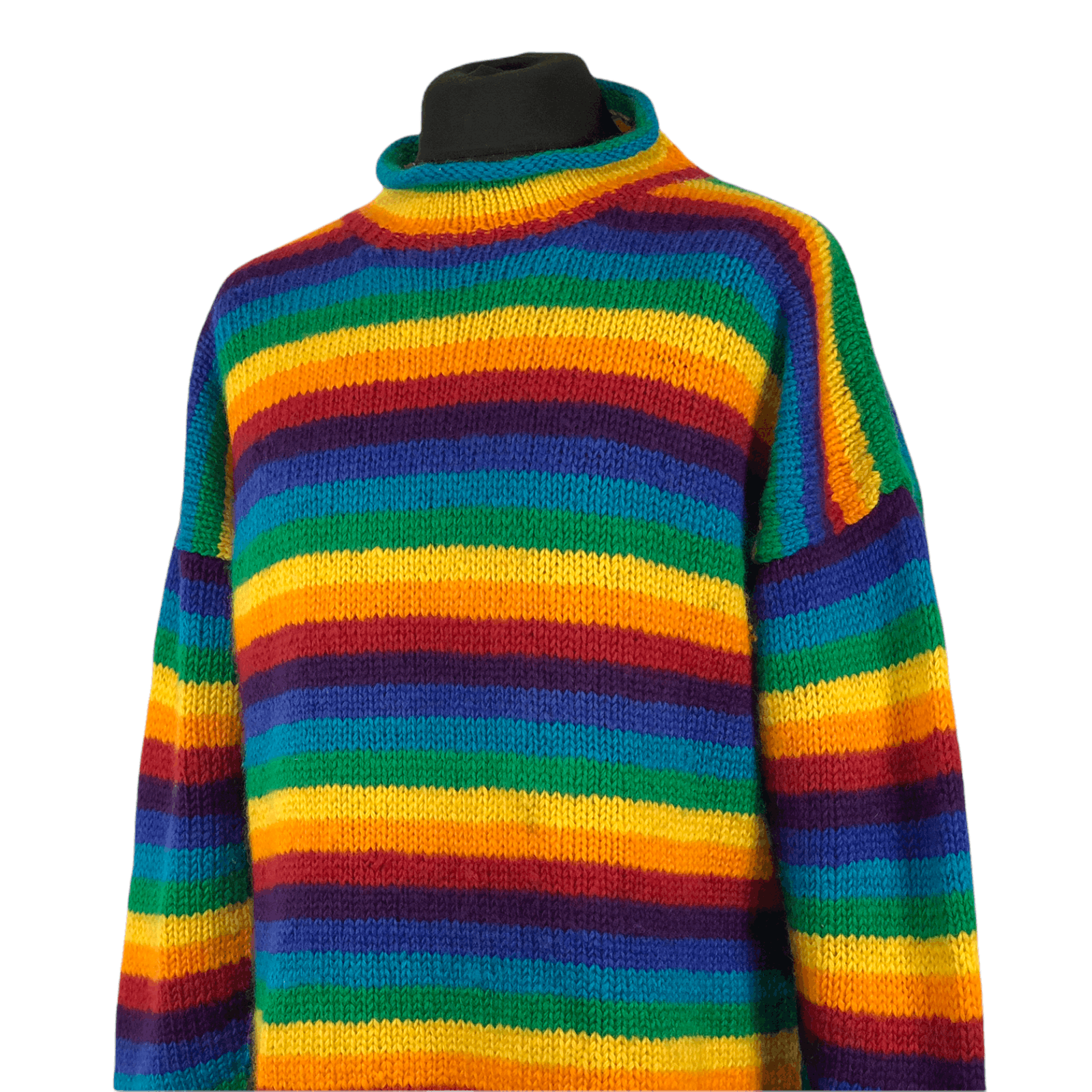 Handmade Vintage 90s Rainbow Handknit Turtleneck Nepal Sweater Size US L / EU 52-54 / 3 - 3 Thumbnail
