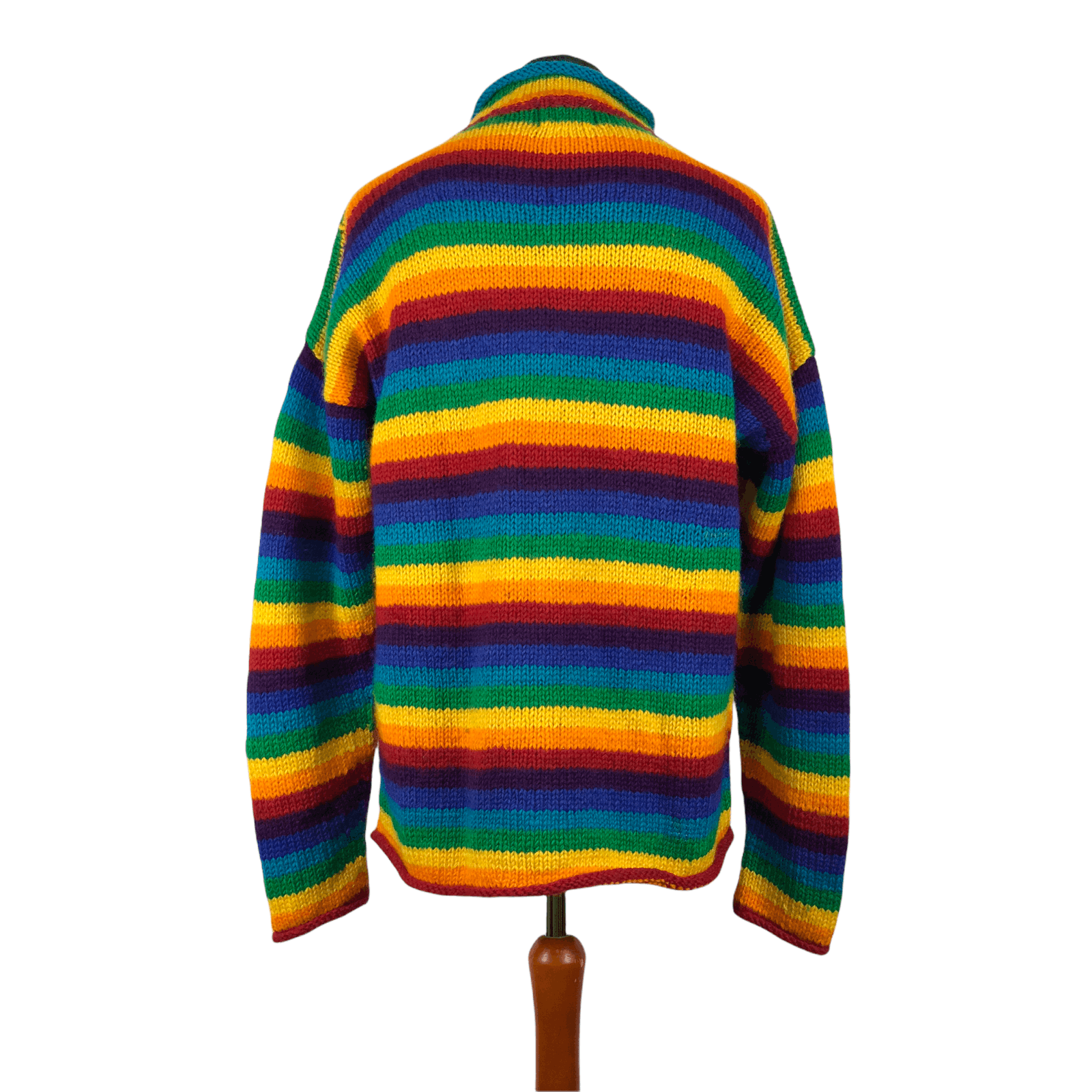 Handmade Vintage 90s Rainbow Handknit Turtleneck Nepal Sweater Size US L / EU 52-54 / 3 - 5 Thumbnail