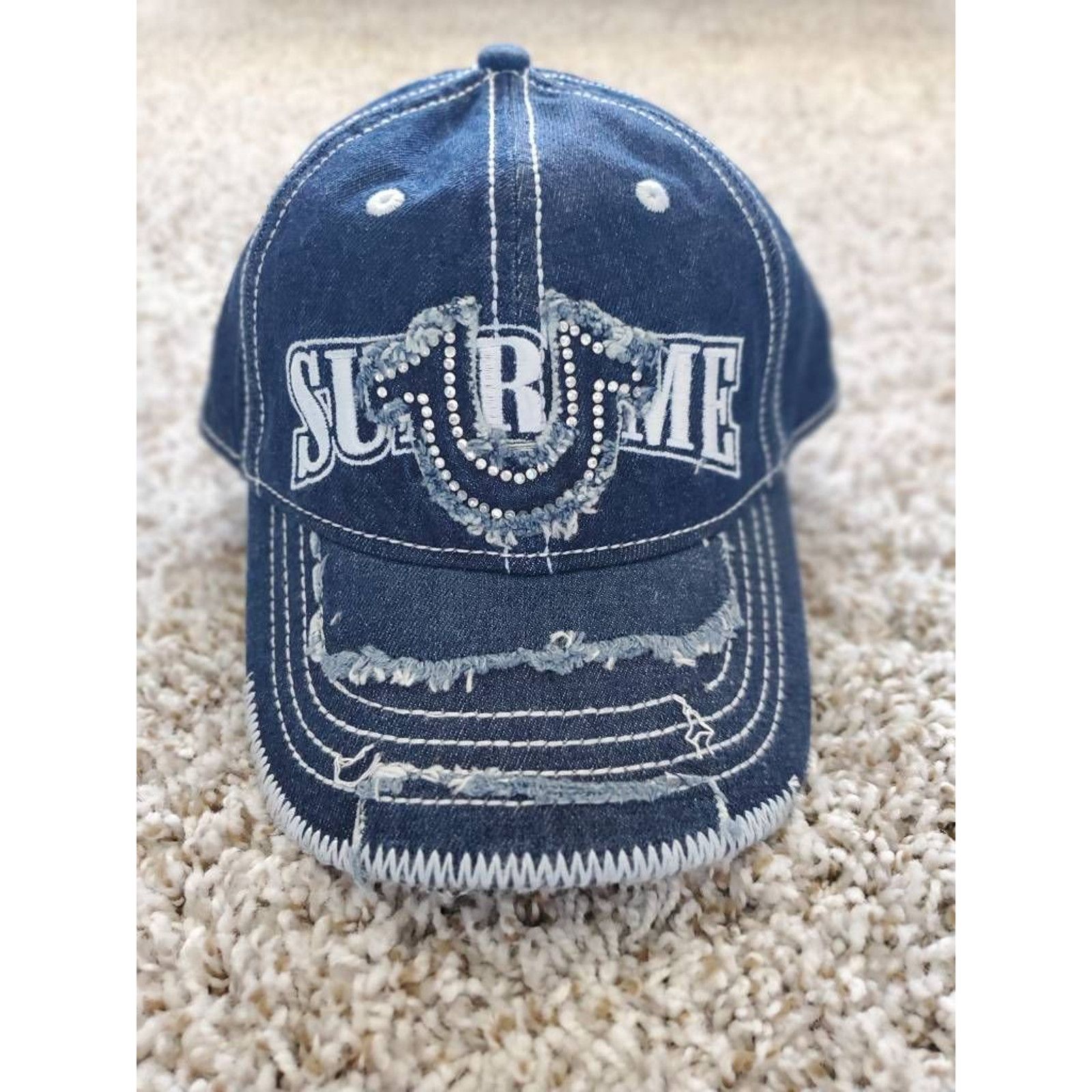 Supreme X True Religion Baseball Cap Hat Blue Denim