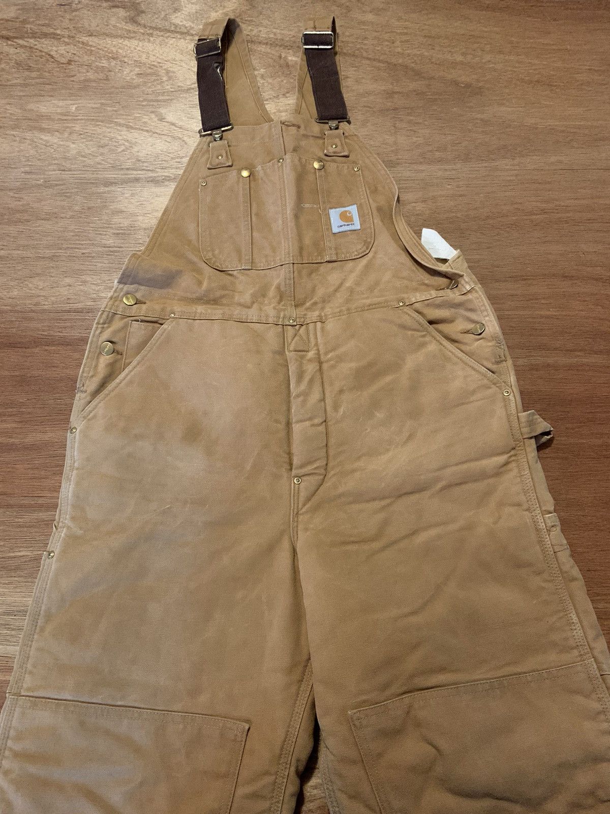 80s 90s Vintage Carhartt Overalls Button Fly Insulated Bibs