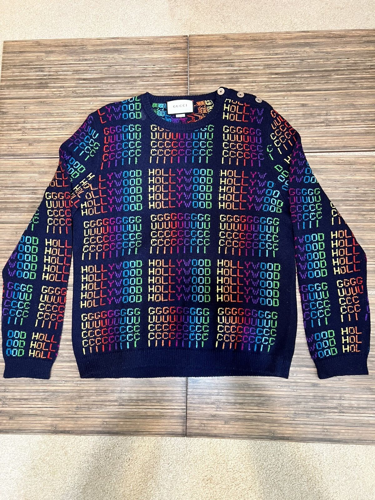 Image of Gucci Hollywood Knit Sweater in Navy, Men's (Size XL)