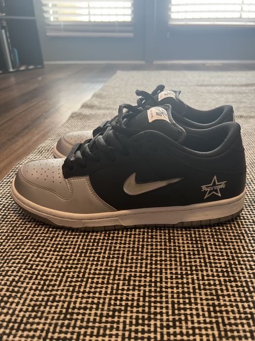 sb dunk low supreme jewel swoosh silver