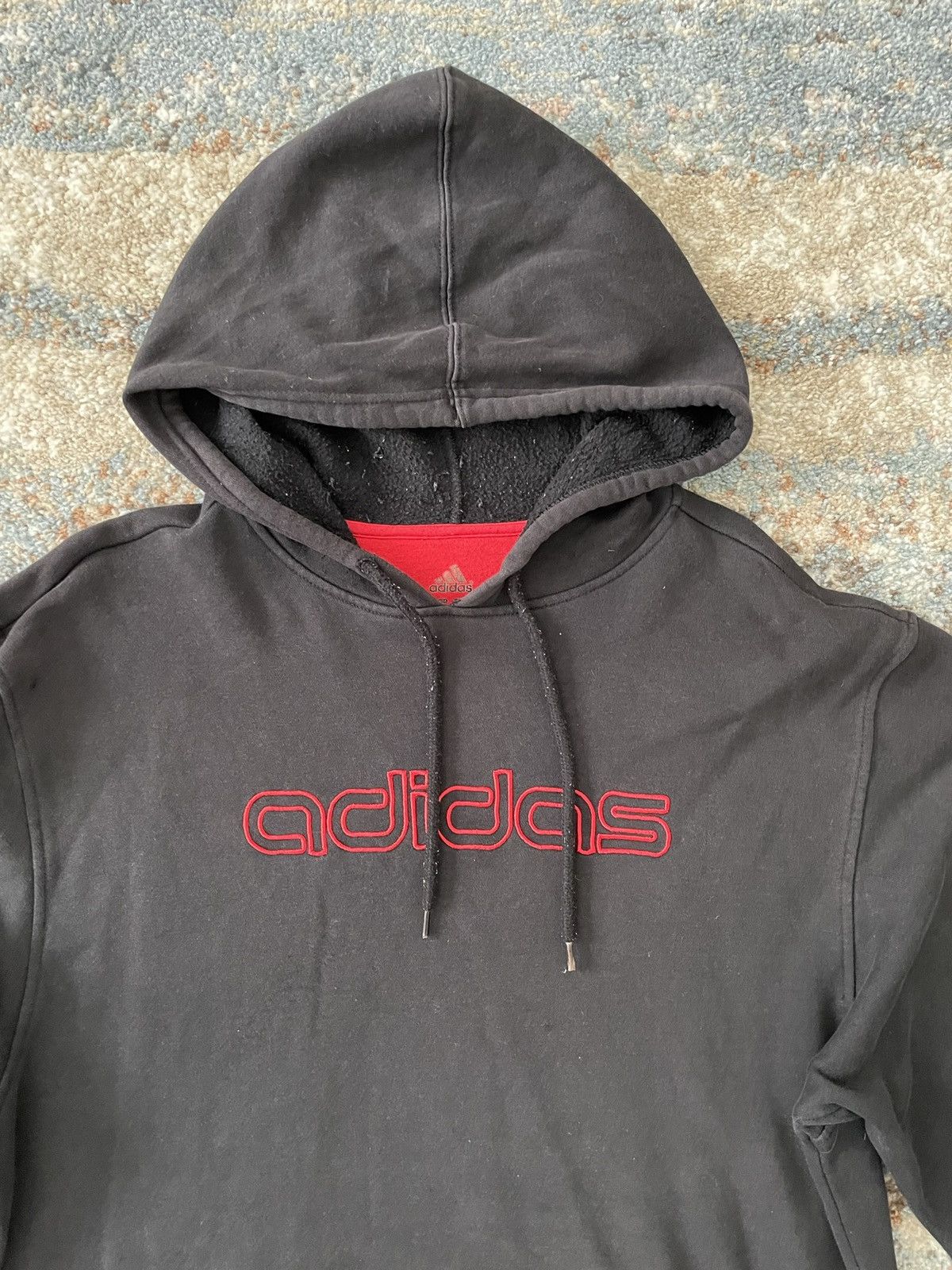 Vintage VTG Faded Adidas Hoodie Sweatshirt Black Red Large Size US L / EU 52-54 / 3 - 2 Thumbnail