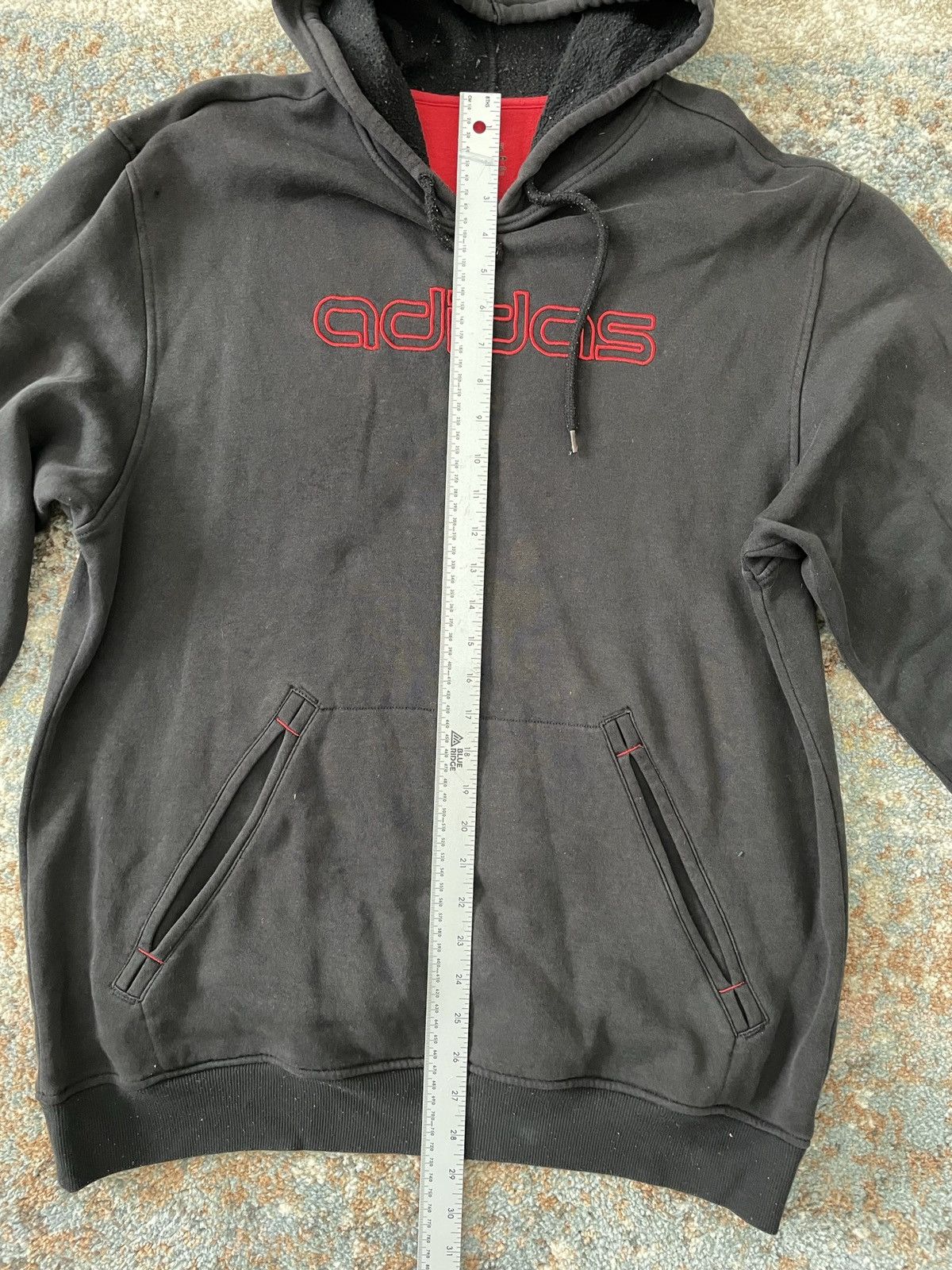 Vintage VTG Faded Adidas Hoodie Sweatshirt Black Red Large Size US L / EU 52-54 / 3 - 5 Thumbnail