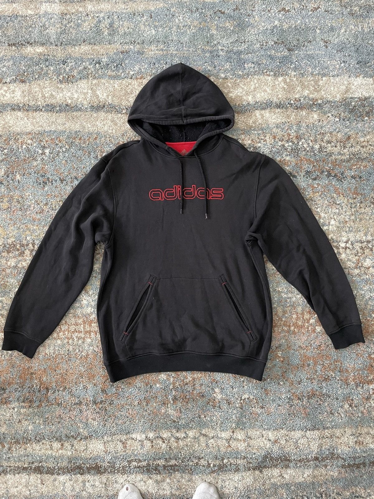 Vintage VTG Faded Adidas Hoodie Sweatshirt Black Red Large Size US L / EU 52-54 / 3 - 1 Thumbnail