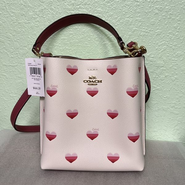 Coach CA249 Mollie Bucket Bag 22 With Stripe Heart Print In Gold