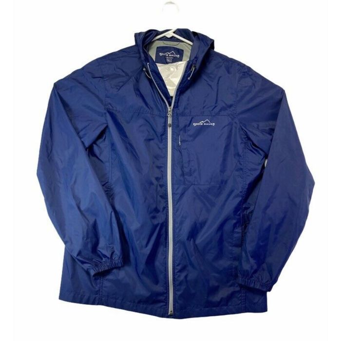 Eddie Bauer Eddie Bauer Mens Windbreaker Jacket Blue Hood High Neck