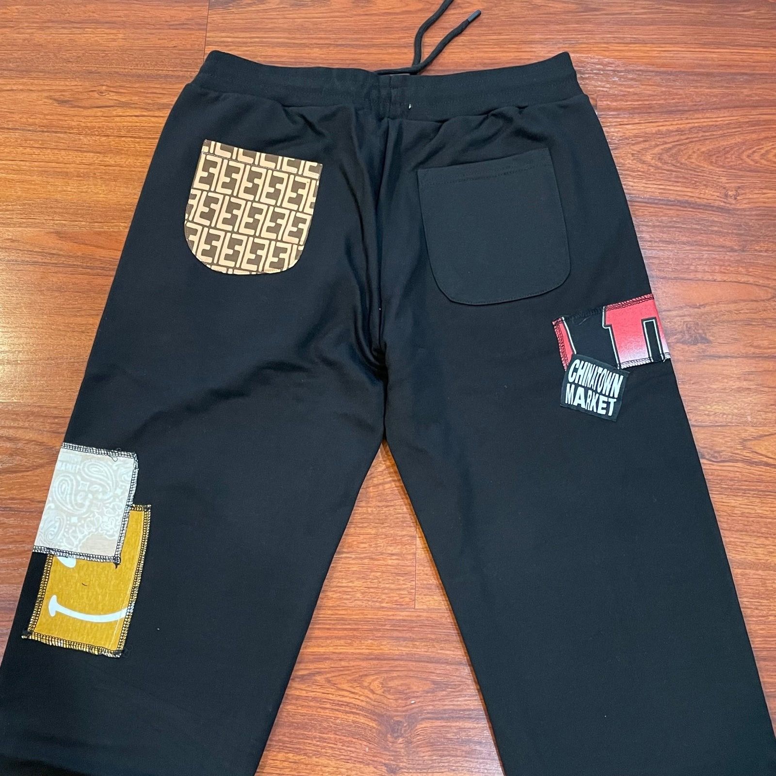 NEW CHINATOWN MARKET PATCHWORK BLACK SWEAT PANTS SZ XL