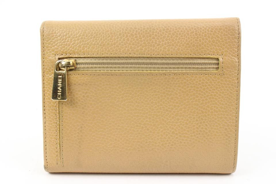 Chanel Beige Caviar CC Logo Trifold Compact Wallet 43ck224s