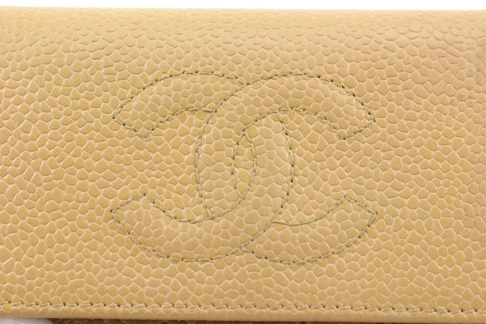 Chanel Beige Caviar CC Logo Trifold Compact Wallet 43ck224s