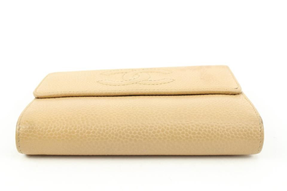 Chanel Beige Caviar CC Logo Trifold Compact Wallet 43ck224s