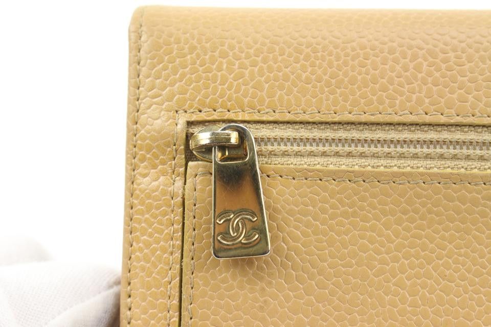 Chanel Beige Caviar CC Logo Trifold Compact Wallet 43ck224s