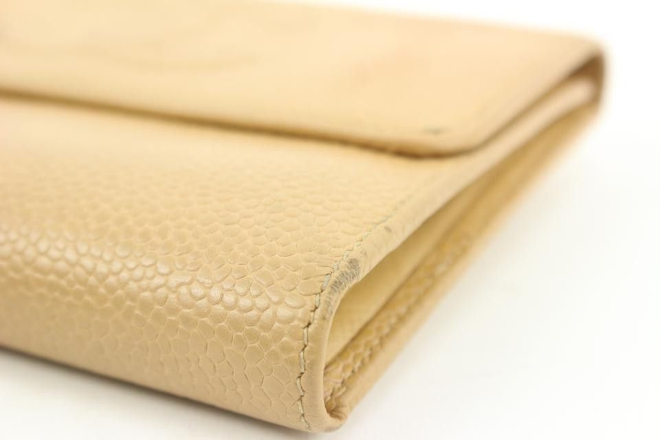 Chanel Beige Caviar CC Logo Trifold Compact Wallet 43ck224s