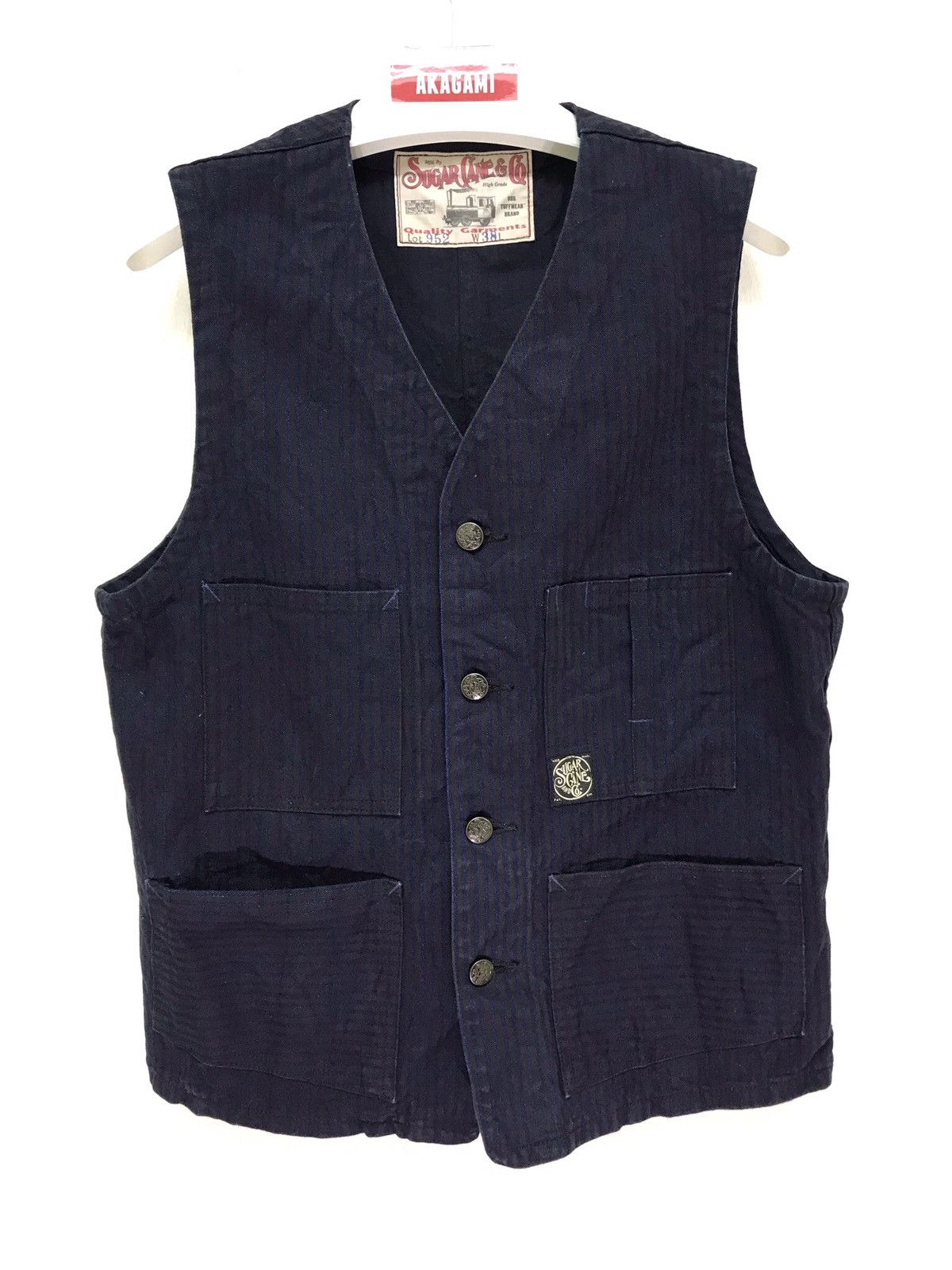 Sugar Cane ⚓Sugar Cane Workwear Striped Vest Americana Size US S / EU 44-46 / 1 - 1 Thumbnail