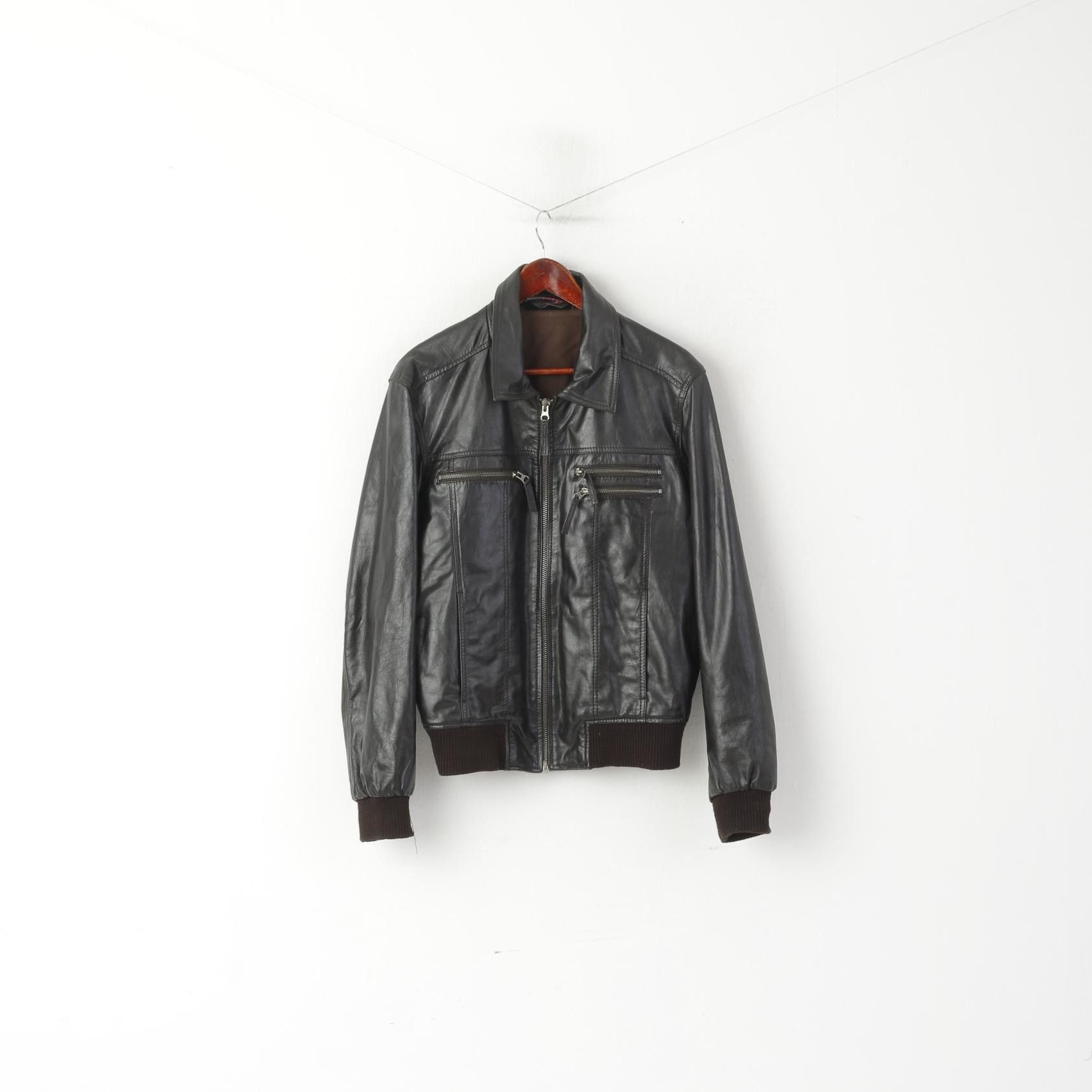 Vintage Oakwood Men L Jacket Dark Brown Leather Pilot 0319 Size US L / EU 52-54 / 3 - 1 Thumbnail