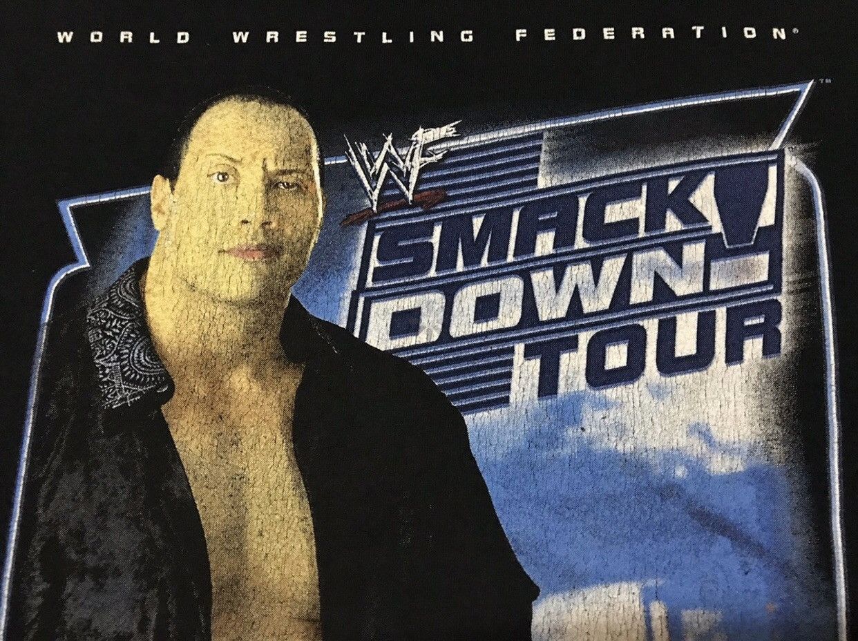 Band Tees × Vintage × WWF Vintage The Rock Wrestler Wwf Smack Down Tour Tshirt Size US L / EU 52-54 / 3 - 3 Thumbnail
