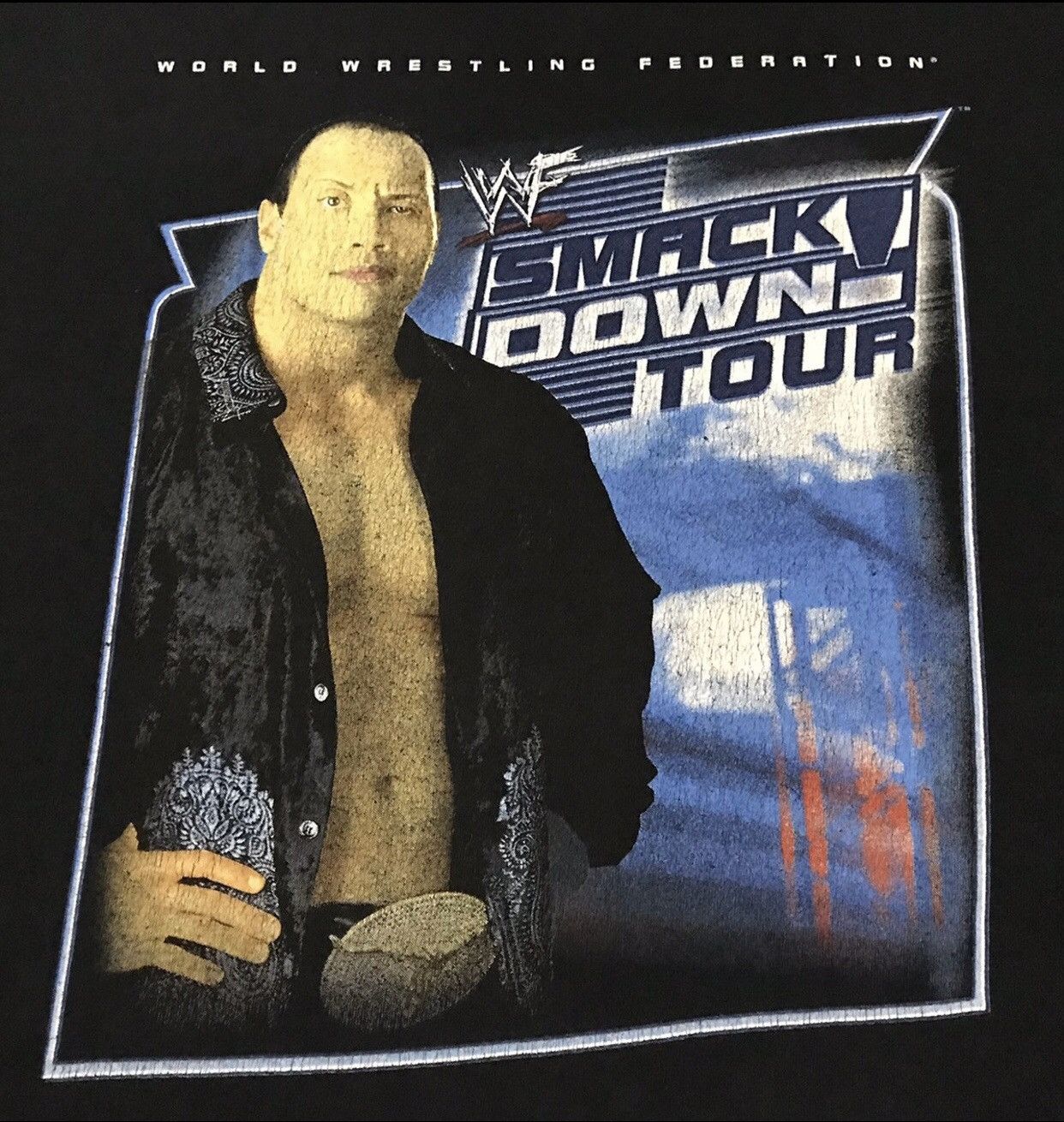 Band Tees × Vintage × WWF Vintage The Rock Wrestler Wwf Smack Down Tour Tshirt Size US L / EU 52-54 / 3 - 2 Thumbnail