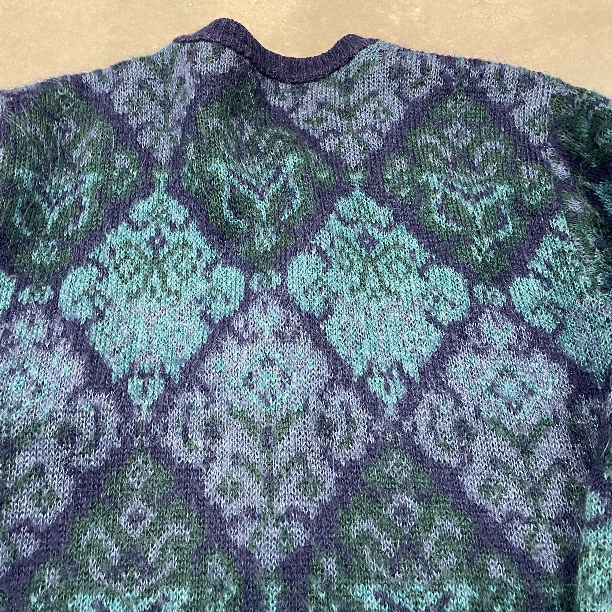 Vintage 80s Blue Argyle Geometric Mohair Button Up Cardigan Swea Size US L / EU 52-54 / 3 - 9 Thumbnail