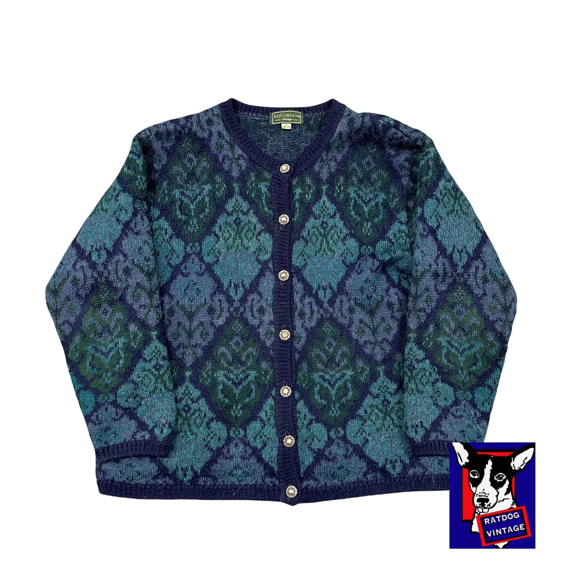 Vintage 80s Blue Argyle Geometric Mohair Button Up Cardigan Swea Size US L / EU 52-54 / 3 - 1 Thumbnail