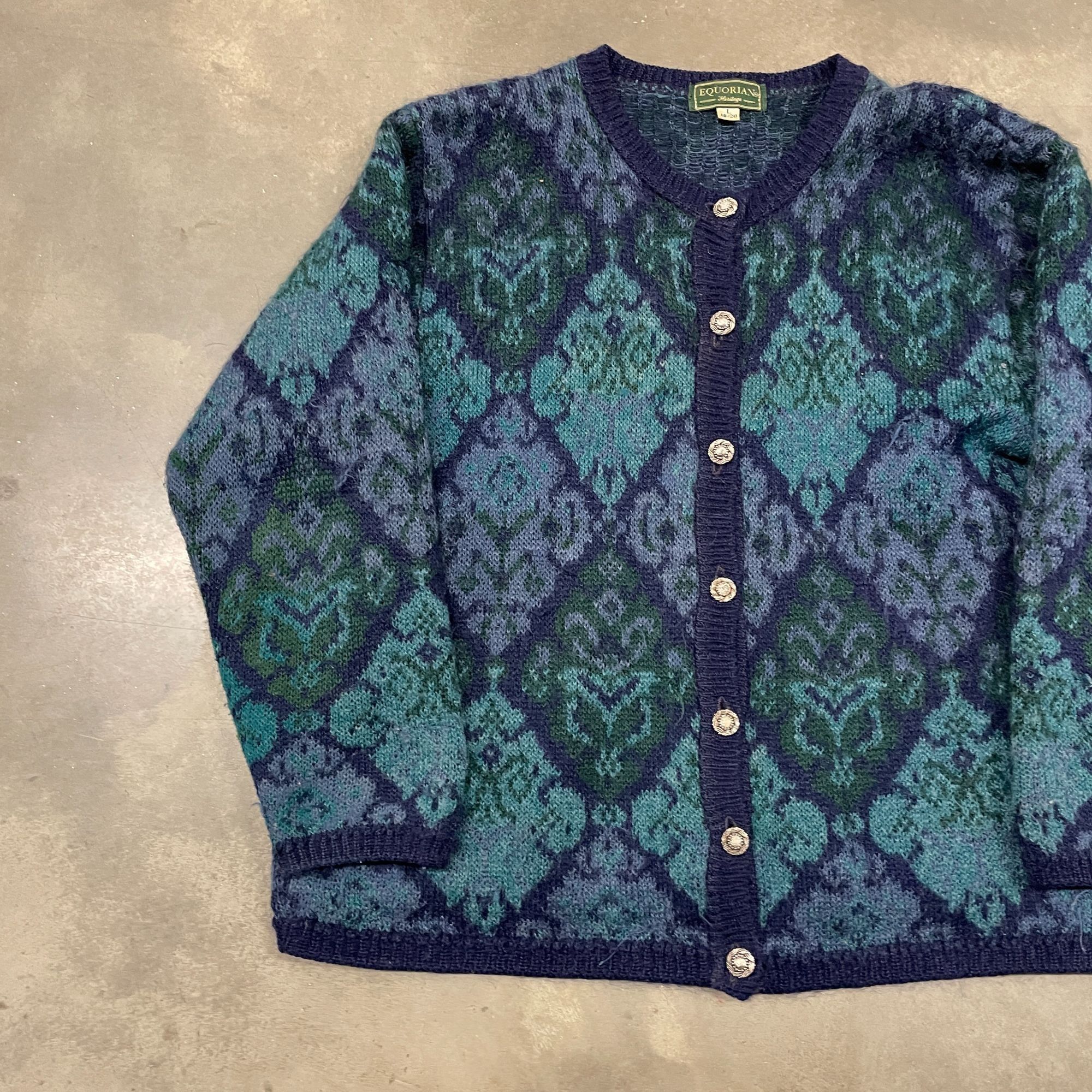 Vintage 80s Blue Argyle Geometric Mohair Button Up Cardigan Swea Size US L / EU 52-54 / 3 - 4 Thumbnail