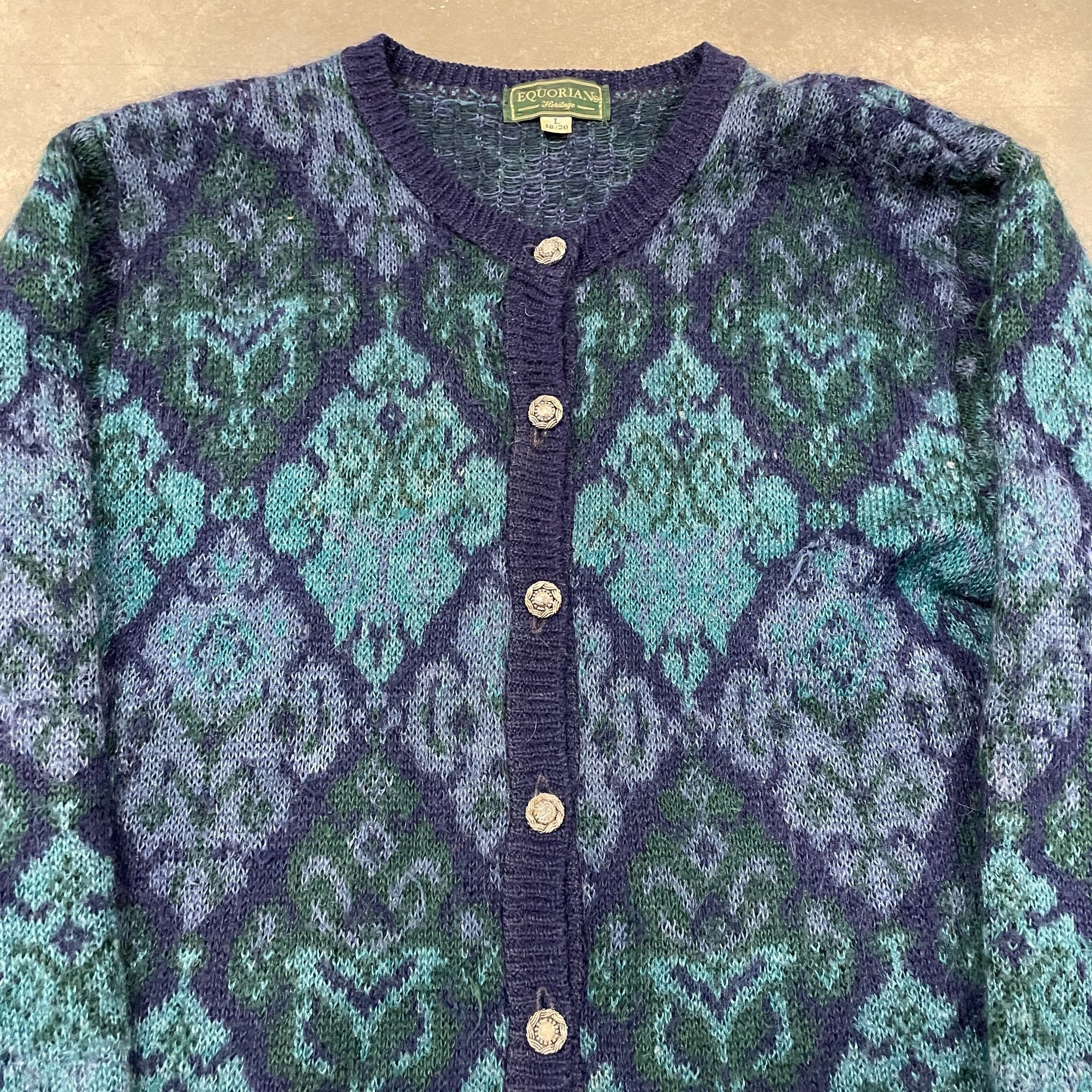 Vintage 80s Blue Argyle Geometric Mohair Button Up Cardigan Swea Size US L / EU 52-54 / 3 - 3 Thumbnail